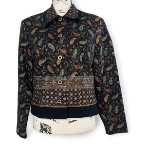 Howard Wolf Dallas Vintage Paisley Beaded Waist‎ Button Front Jacket Women's 6